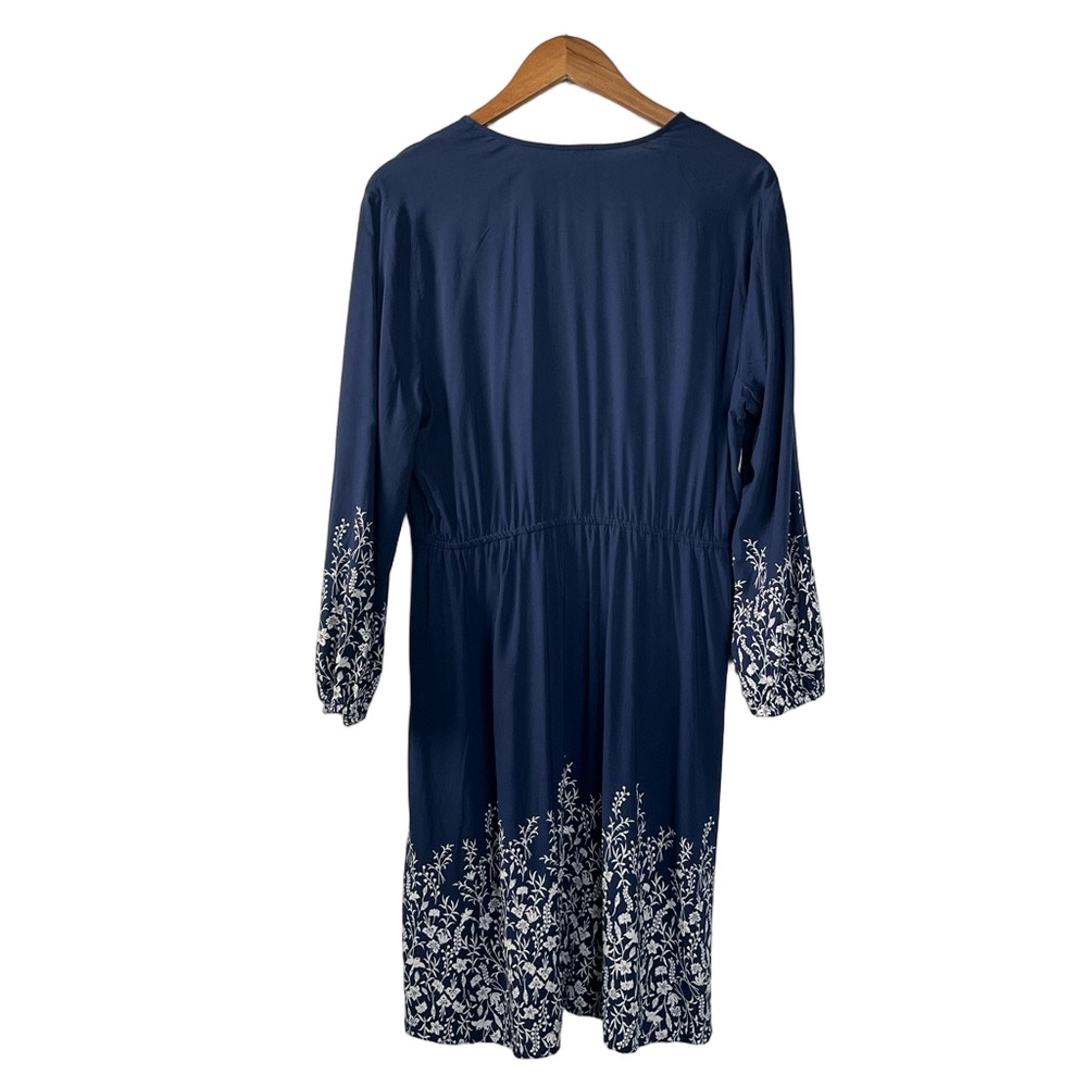 Old Navy Navy Floral Faux Wrap Dress Boho Coastal Size L - Picture 3 of 12